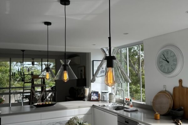 Pendant lights installed over a kitchen island bench – Marmont Electrical